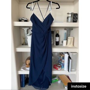 David’s Bridal Tulip Hem Chiffon Midi Bridesmaid Dress Size 4 (Marine Color)